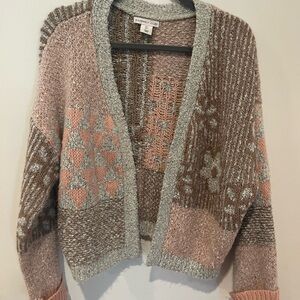 Patterned Pink Coral and Brown Sweater
